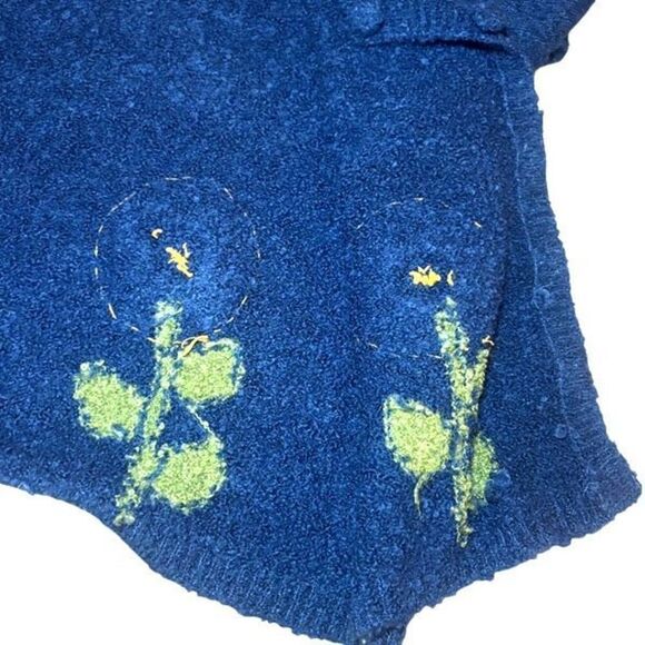 Belle Pointe Vintage Blue Cardigan Sweater with 3D Sunflower Embellishments - Picture 13 of 14